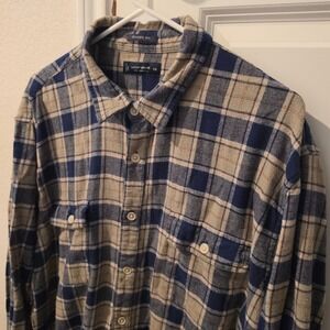 Lucky Brand Mens XXL Classic Fit Plaid Button Down Shirt Navy Blue Grey Flannel